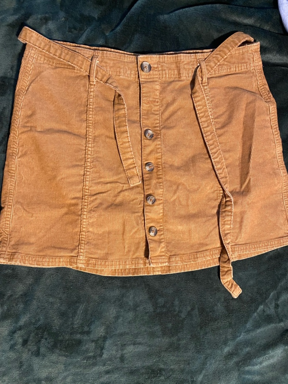 American Eagle Button-Front Corduroy Mini Skirt in Camel